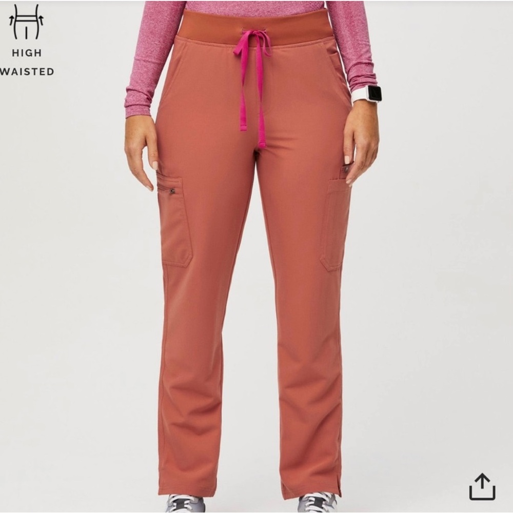 Figs Yola high waisted skinny scrubs small terracotta pink